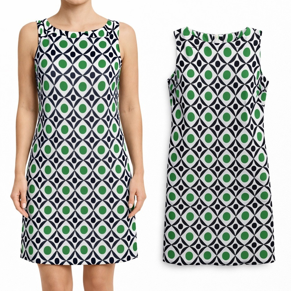 Alyx Limited Green Navy Blue Geometric Mod Print Sleeveless Shift Dress Size 10‎